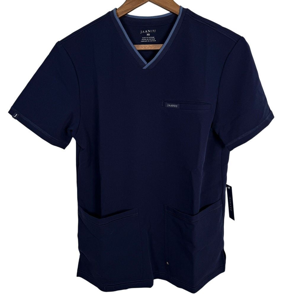 JAANUU Women's 2-Pocket Scrub Top Navy NWOT Sz XS‎